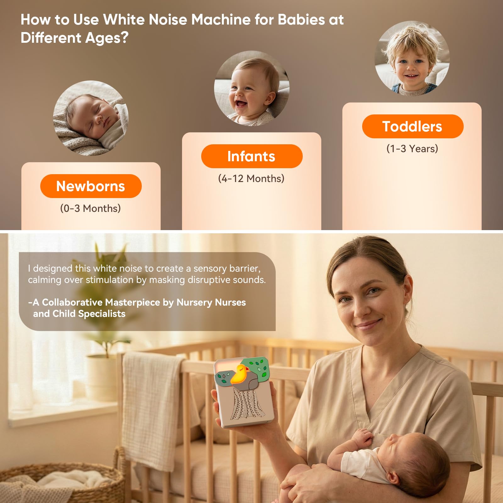 Máquina inteligente de ruido blanco para bebés con detección de llanto, 13 sonidos relajantes, reproducción automática, temporizador, portátil y recargable, ideal para entrenamiento del sueño, viajes