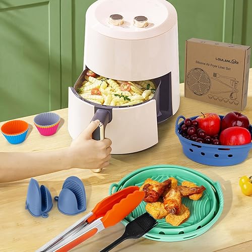 Miniatura 7 de Forros redondos de silicona para freidora de aire de 8.7 pulgadas, juego de accesorios plegables para freidora de aire, 5.8-8 cuartos de galón,