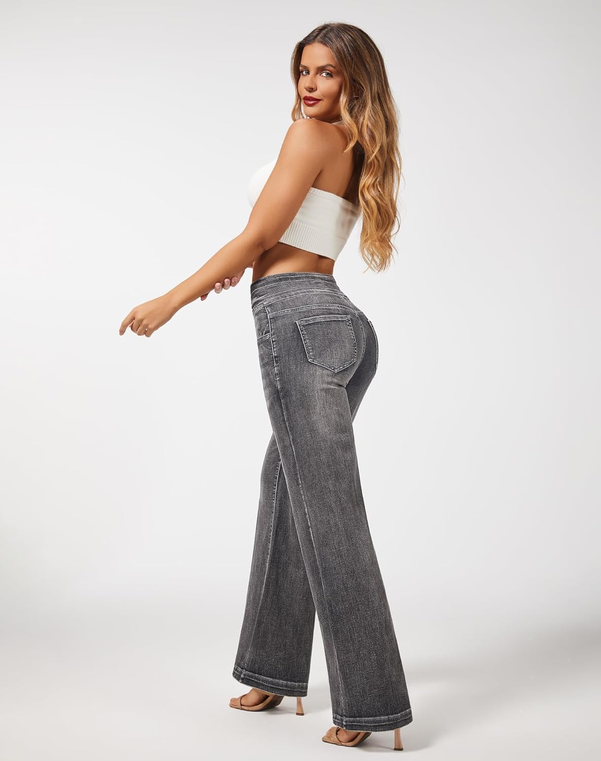 roswear Women's Wide Leg Jeans Casual High Waisted Stretch Baggy Loose Denim Pants - Image 5