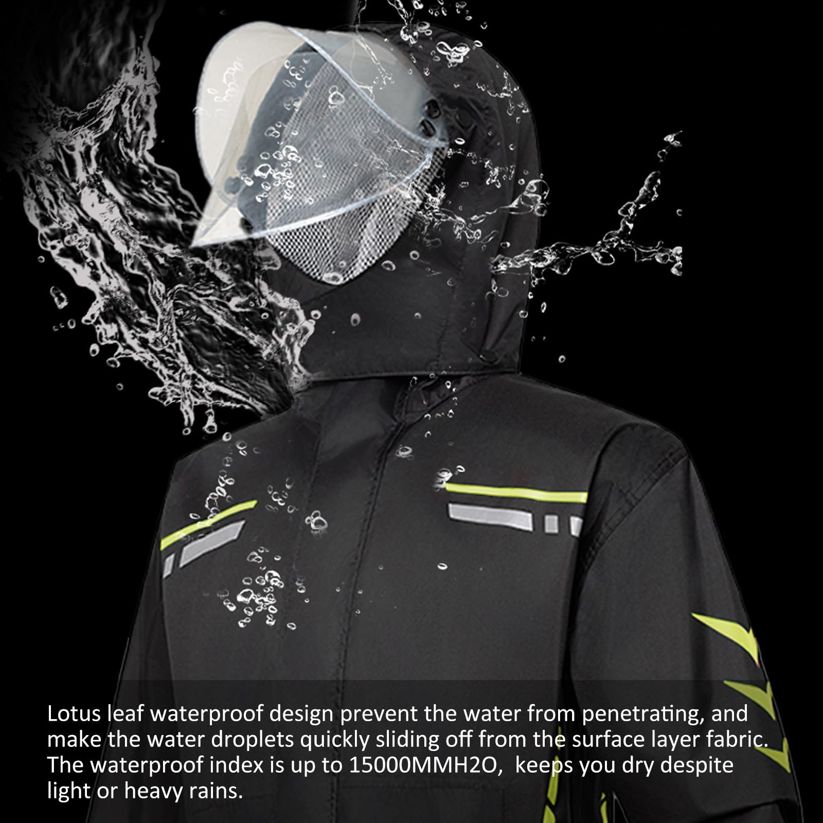 Impermeables masculinos chaquetas impermeables y pantalones largos impermeables masculinos y femeninos chaquetas de capucha para bicicletas de motocicleta y tiras reflectantes de Seguridad