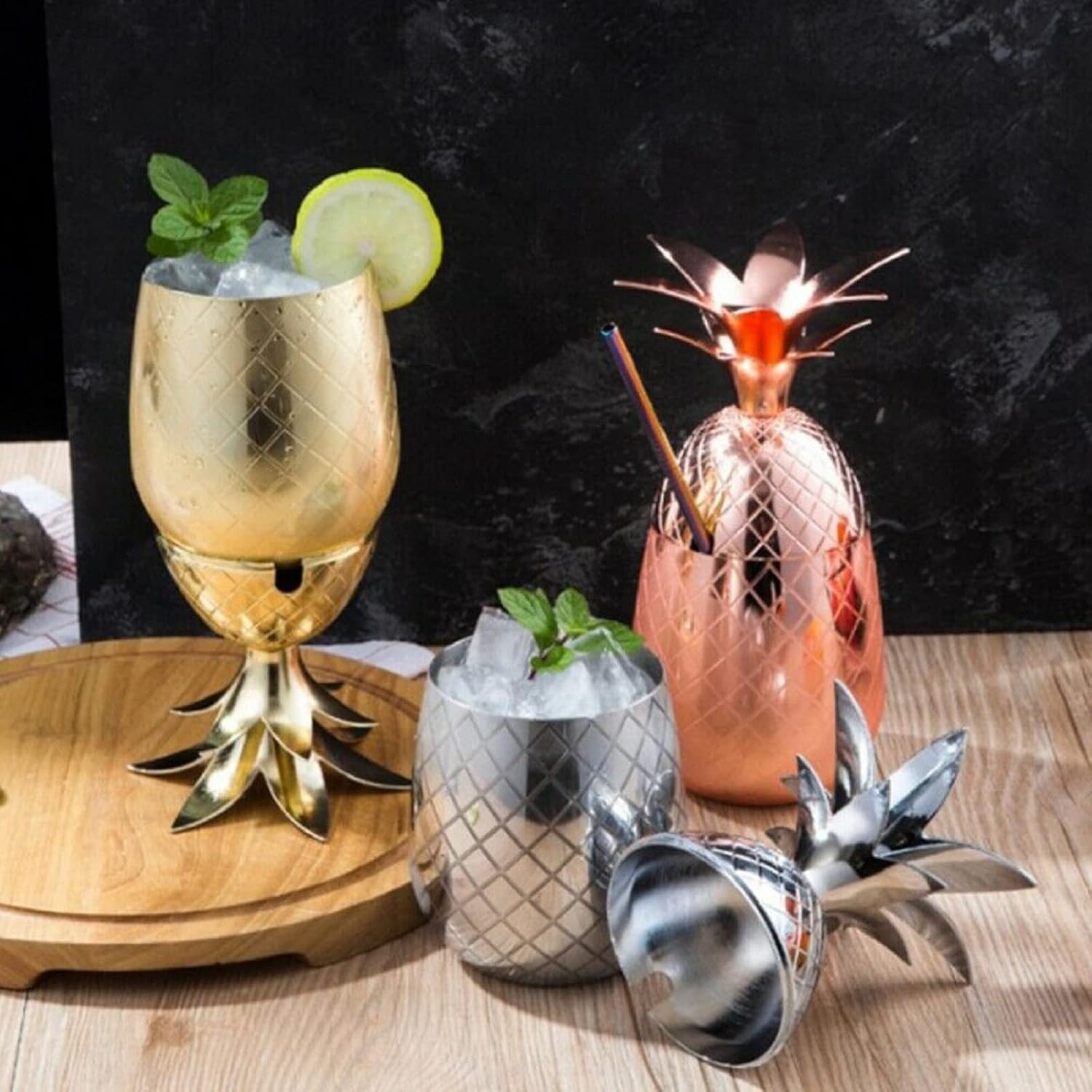 550/900ml Pineapple Ice Bucket, Cocktail Drinks Bucket Winebowls, Stainless Steel Mugs Bar Tools, for Bar Ktv Kitchen Outdoor Party Supplies, Silver