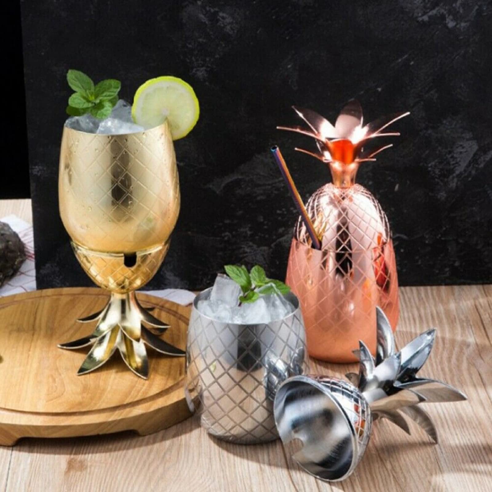 Seau à Glace Ananas En Inox 550 Ou 900 Ml - Pour Champagne, Vin, Cocktails, Bar, Fête Extérieure