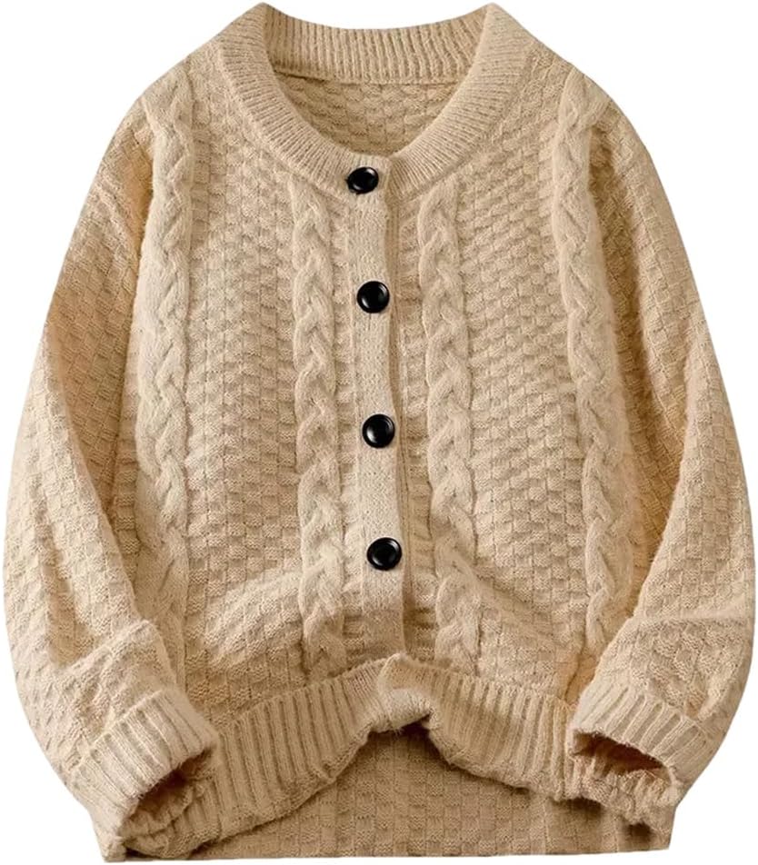 Men's Round Neck Lazy Casual Loose Sweater Cardigan Solid Color Simple Plus Size Knitted Cardigan