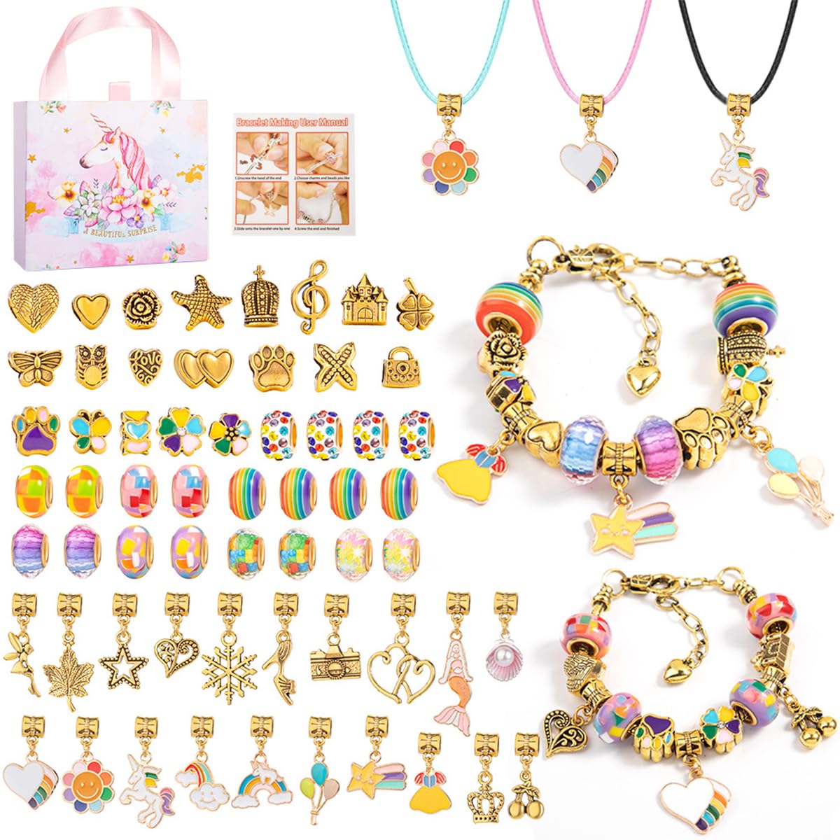 SANNIDHI® DIY Beading Bracelet Necklace Making Kit Assorted Rainbow Beads Charms Cute Pendent Charms for DIY Beading Bracelet, Necklace, Friendship Bracelet, DIY Crafting Gift for Girls (B0CNC92Z75) Amazon Price History, Amazon Price Tracker