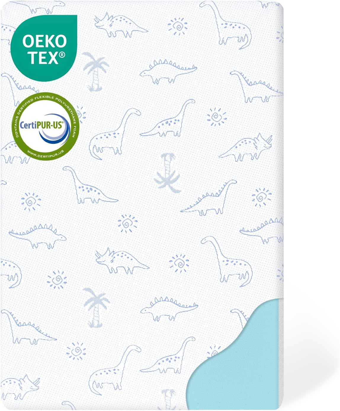 Mochen Pack and Play Mattress Pad, Dual-Firmness Memory Foam Pack N Play Mattresses for Baby, 38"x26" Portable Trave Pack N Play Mattress with Breathable Dinosaurs Cover, Removable & Washable