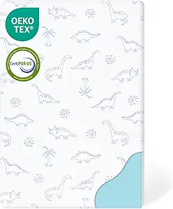 Mochen Pack and Play Mattress Pad, Dual Sided Memory Foam Pack N Play Mattresses for Baby Toddlers, 38x26 Portable Mini Crib Mattress with Ultra-Soft Dinosaurs Cover, Removable & Washable