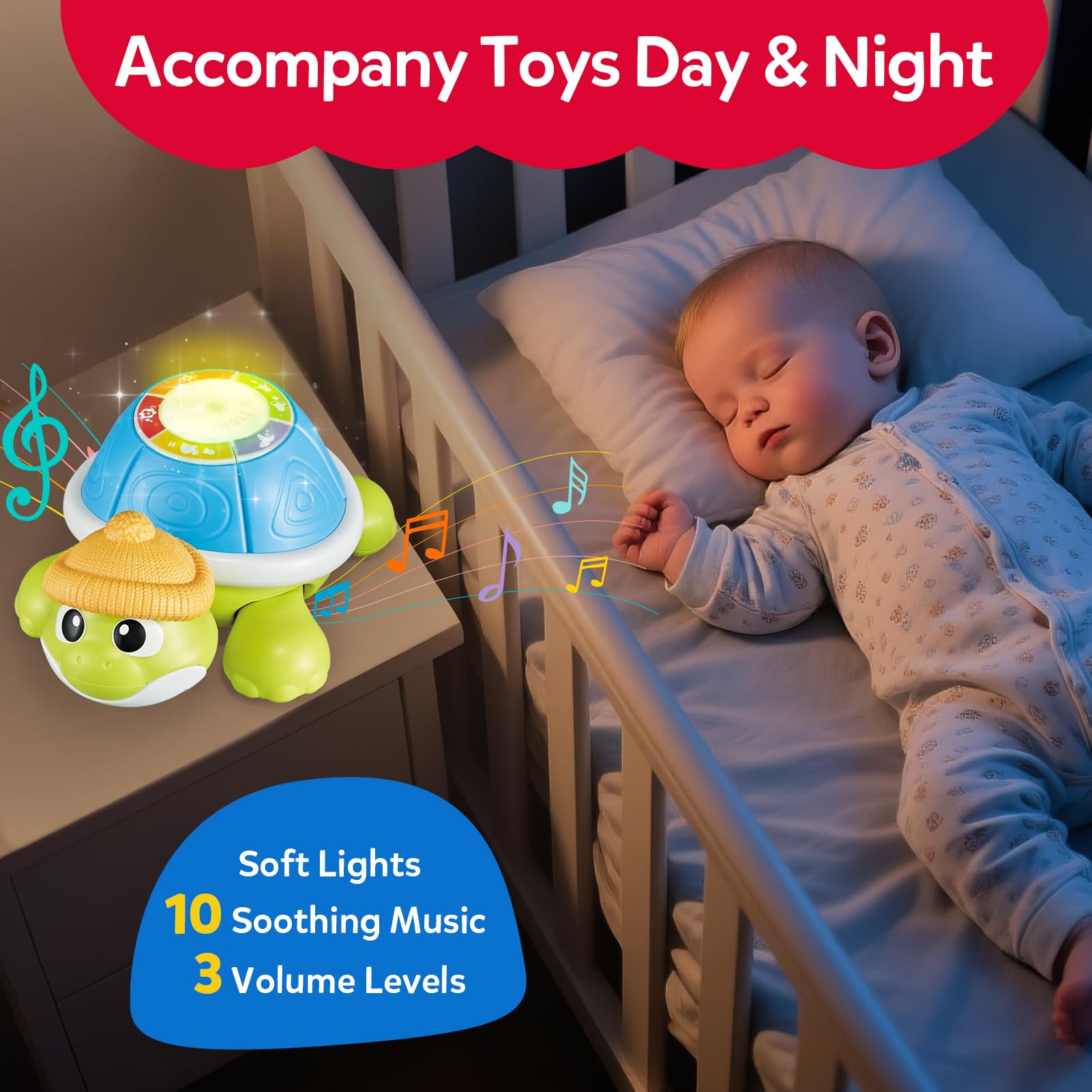 Juguetes para bebés de 6 a 12 meses, conjunto de juguetes de tortuga Miusical con mamá y bebé, juguetes para bebés que gatean en movimiento con luz y sonido, regalos de cumpleaños de Navidad para 4