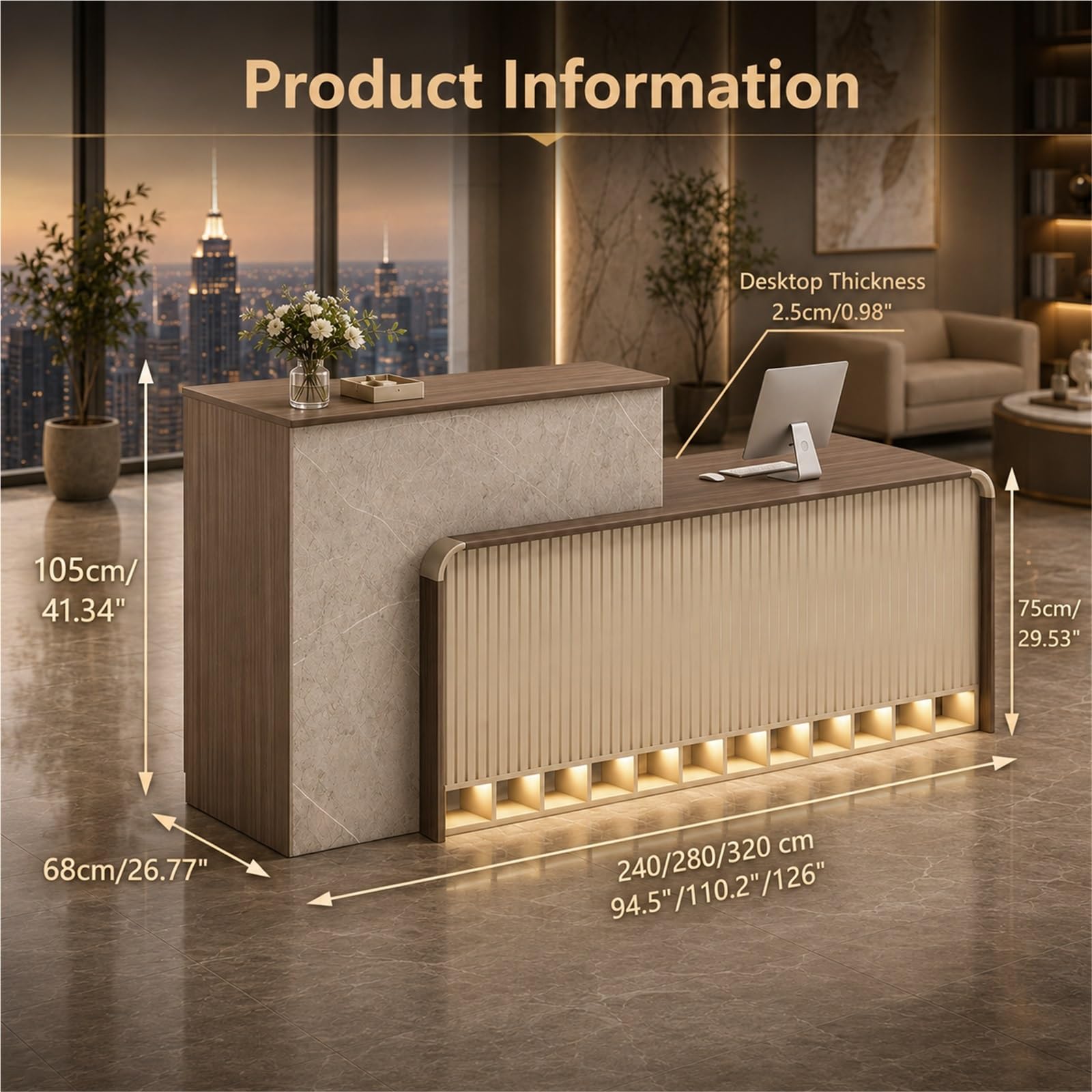L-Form Empfangstheke Rezeptionstheke, Moderne Kassentheke Große mit Schublade, 2 Schränken, Regal & Stauraum für Büro Salon Hotel Empfangsbereich