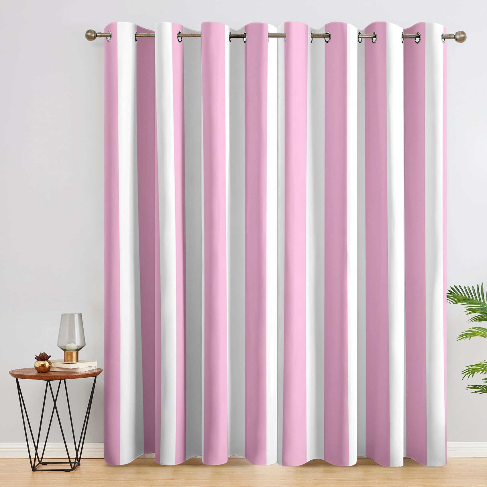Stripe Curtains Bedroom, 66x90 - Pink and White Girl Blackout Curtains & Decor, Living Room, Eyelet Patterned Window Drapes, 90 Inch Drop 2 Panels （NES8）