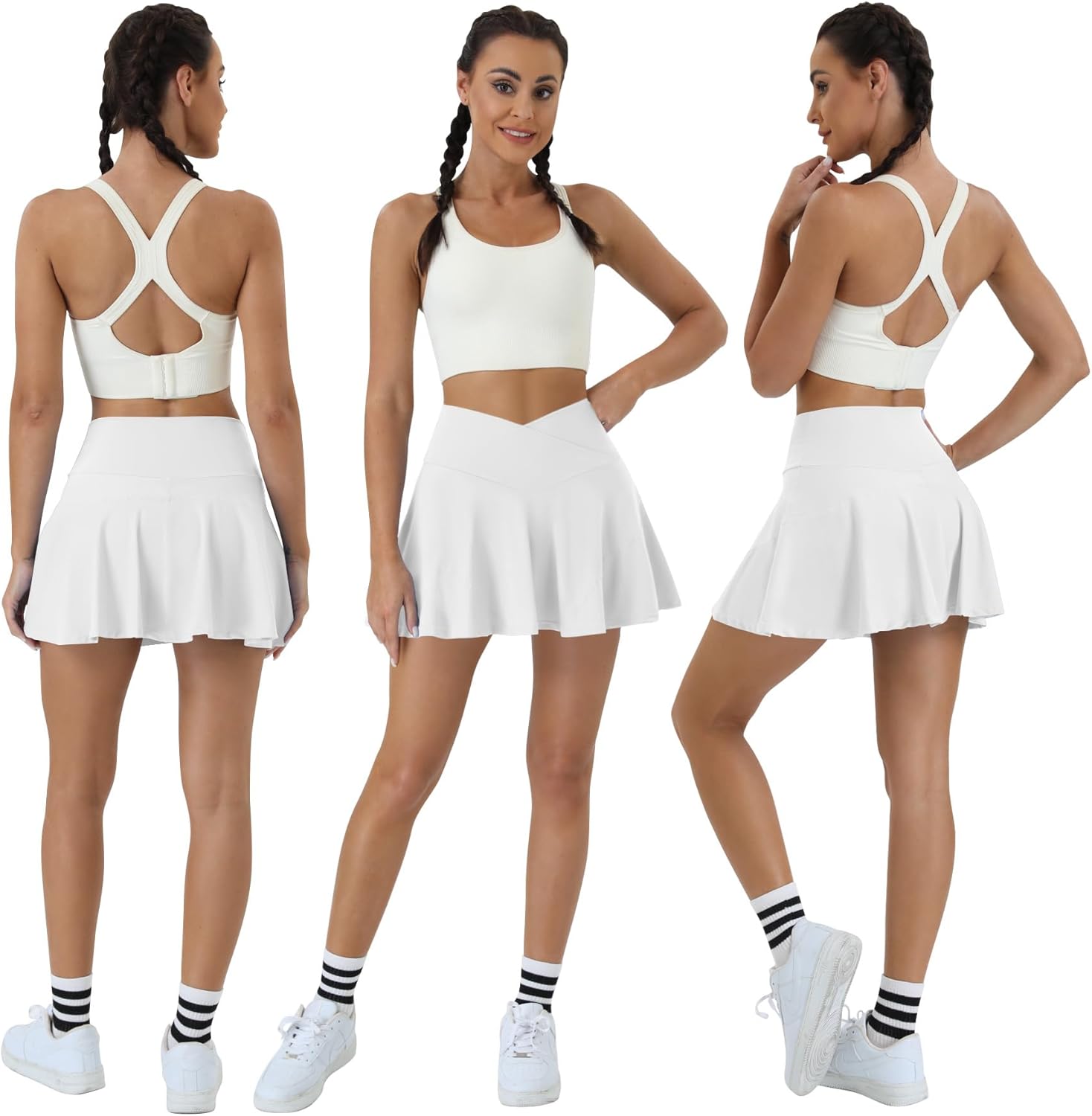 Tennis Skirt for Women High Waisted Golf Skirts with Pockets Shorts Crossover Athletic Pleated Skorts - Image 5