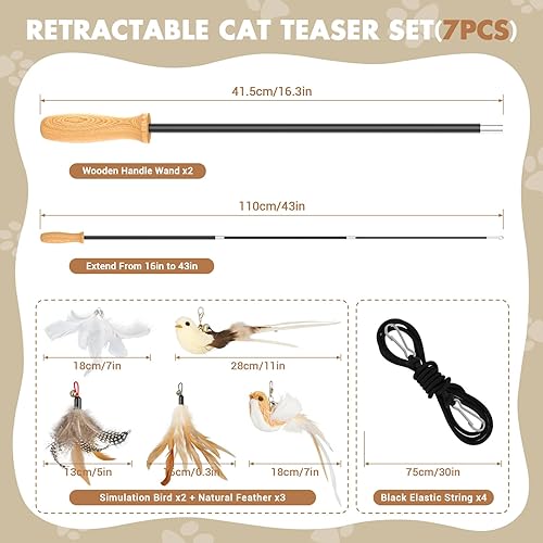 Miniatura 2 de ROSAUI Juguetes interactivos para pájaros para gatos de interior, juguetes de caña de pescar para gatos de 42.15 pulgadas de largo, 2 cables y 5