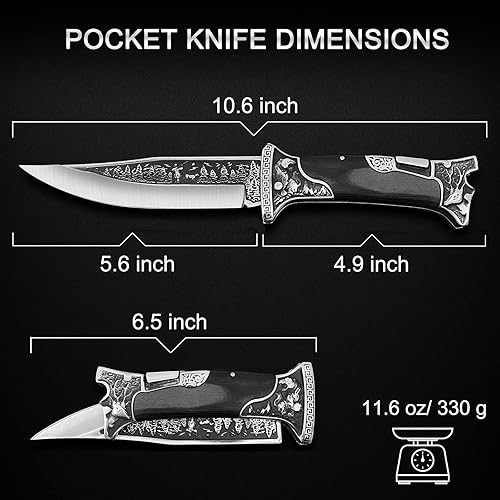 Miniatura 5 de AULAKNIV Cuchillo de caza semiplegable de hoja grande, navajas tácticas de supervivencia para acampar con mango de madera, funda de nailon, regalos