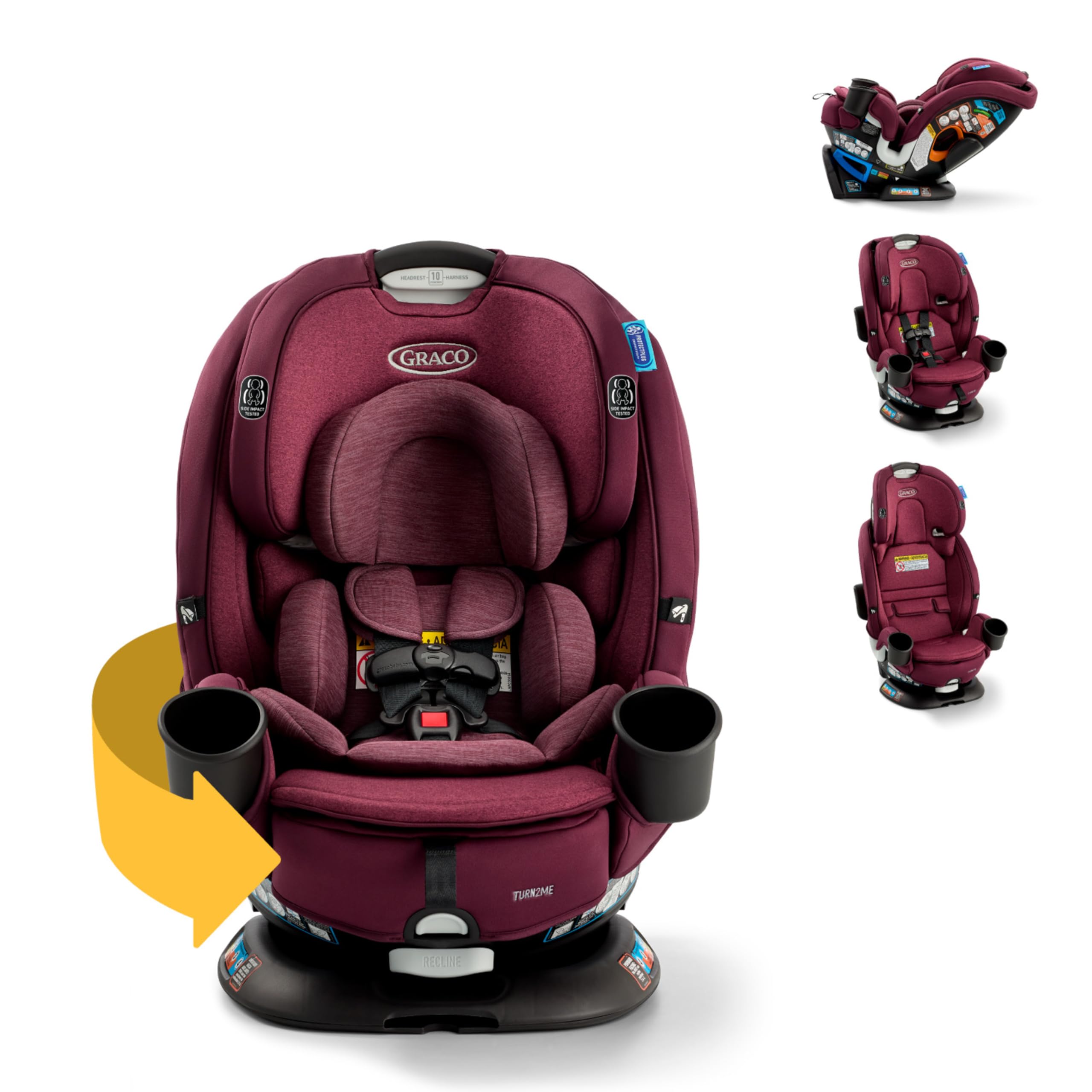 Turn2Me 3-in-1 Rotating Convertible Car Seat, London, Rear-Facing Rotation, Forward-Facing Mode, Highback Booster Up to 100 lbs, Adjustable Headrest & Harness, Steel Reinforced Frame