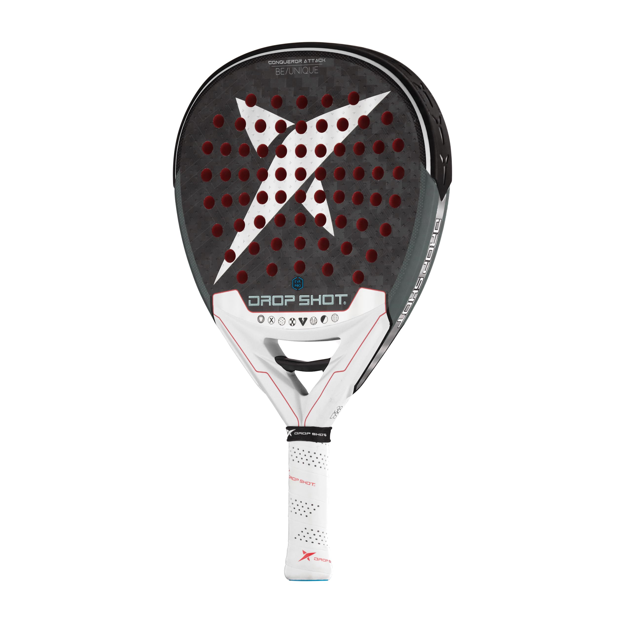 Drop Shot Conqueror Attack – Padel Racket Series - Padel Racket with Shock Absorption and Great Control - with EVA PRO Foam Core – Professional Padel 2024, White/Black