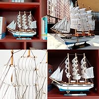 Vista 6 de (azul blanco) Modelo de vela, utilizado para decorar veleros y veleros con temática oceánica. velero de madera adecuado para escritorios de hogar