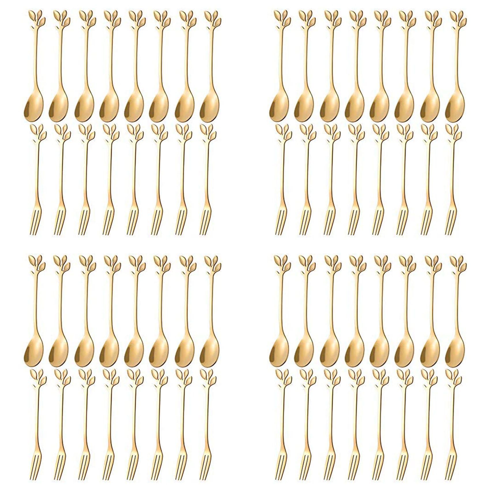 Hndhbfgrt 80PCS Dessert Spoon and Fork Set Cake Fork Coffee Spoon Fruit Fork Stainless Steel -Gold
