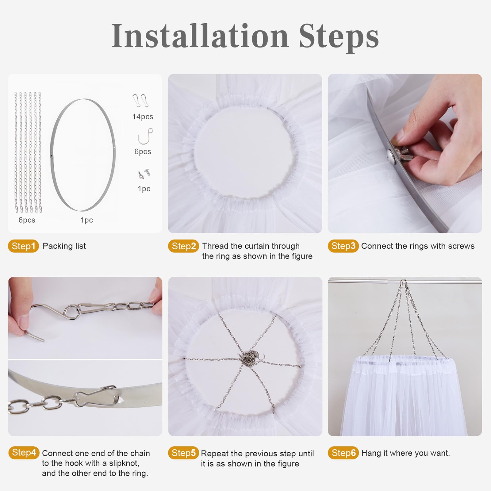 Fafeicy Kit per Appendere Tende da Soffitto, Acciaio Inossidabile da 12 | Acciaio Inossidabile, Anelli Riutilizzabili, Catene e Ganci, Sfondo per Matrimoni, Decorazioni per Interni Ed Esterni,