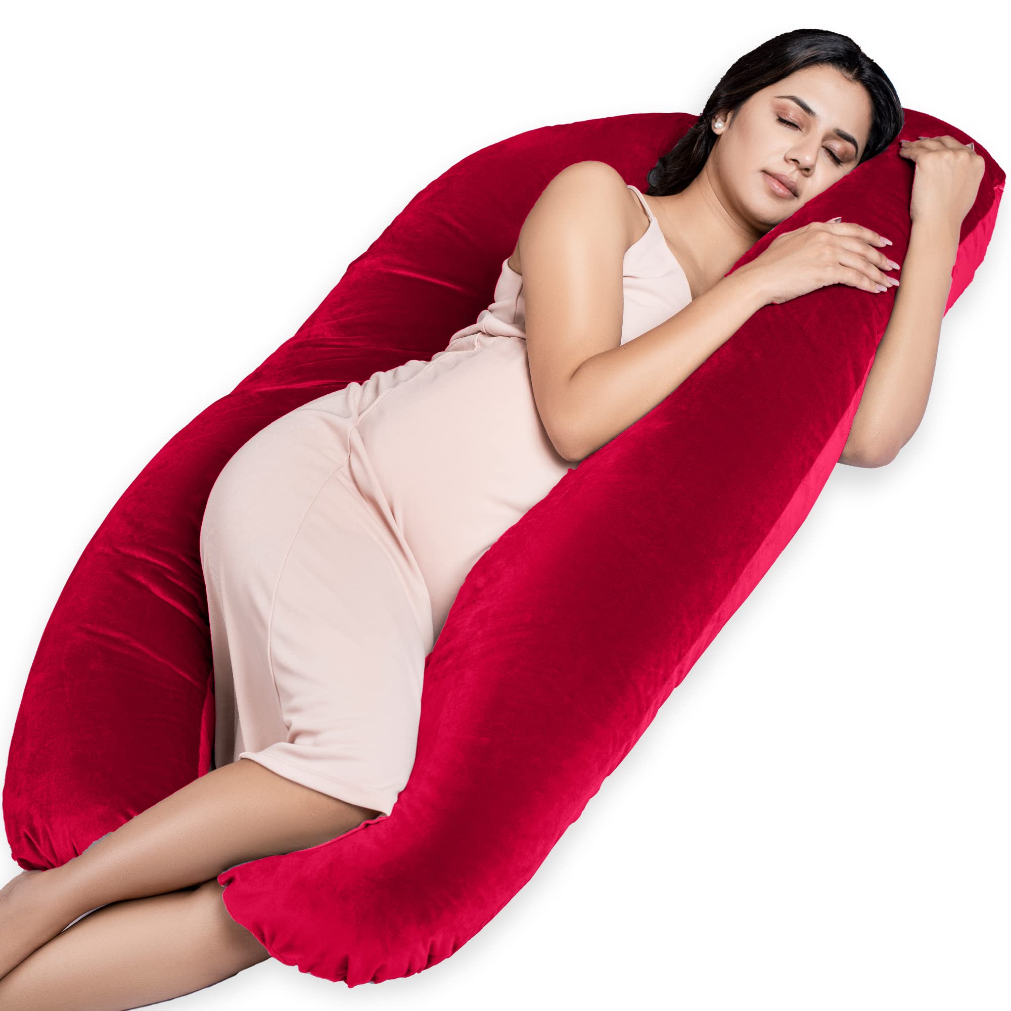 MY ARMOR Full Body U Shape Pregnancy Pillow for Women, Maternity Pillow Gift for Pregnancy Sleeping, 3 Months Warranty, Premium Velvet Cover with Zip, Maroon