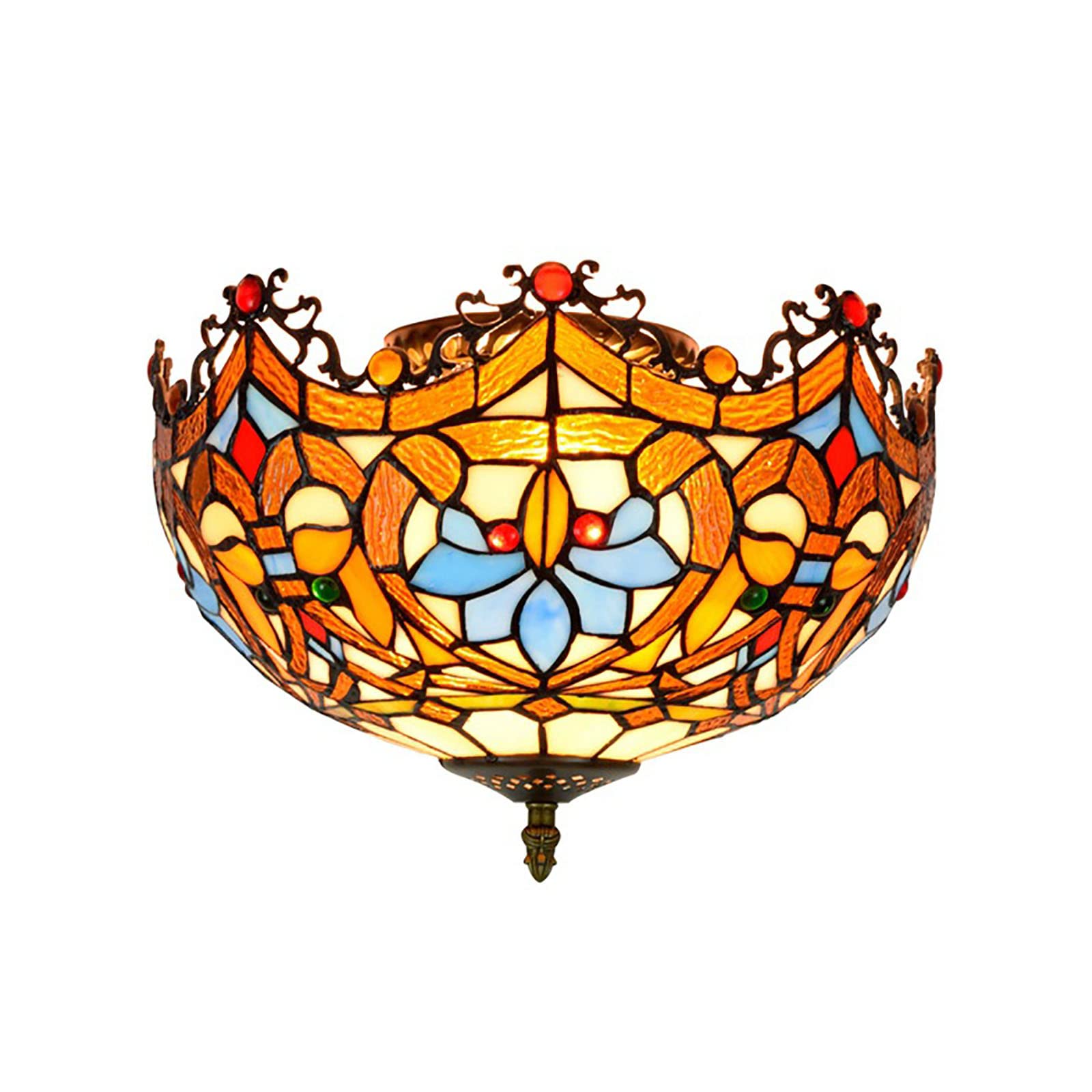 12 Inch 2-Light Ceiling Light Fixture, Baroque Style Stained Glass Flush Mount Ceiling Lamp Decor for Hallway Kitchen Island Dining Room Bedroom Living Room Light
