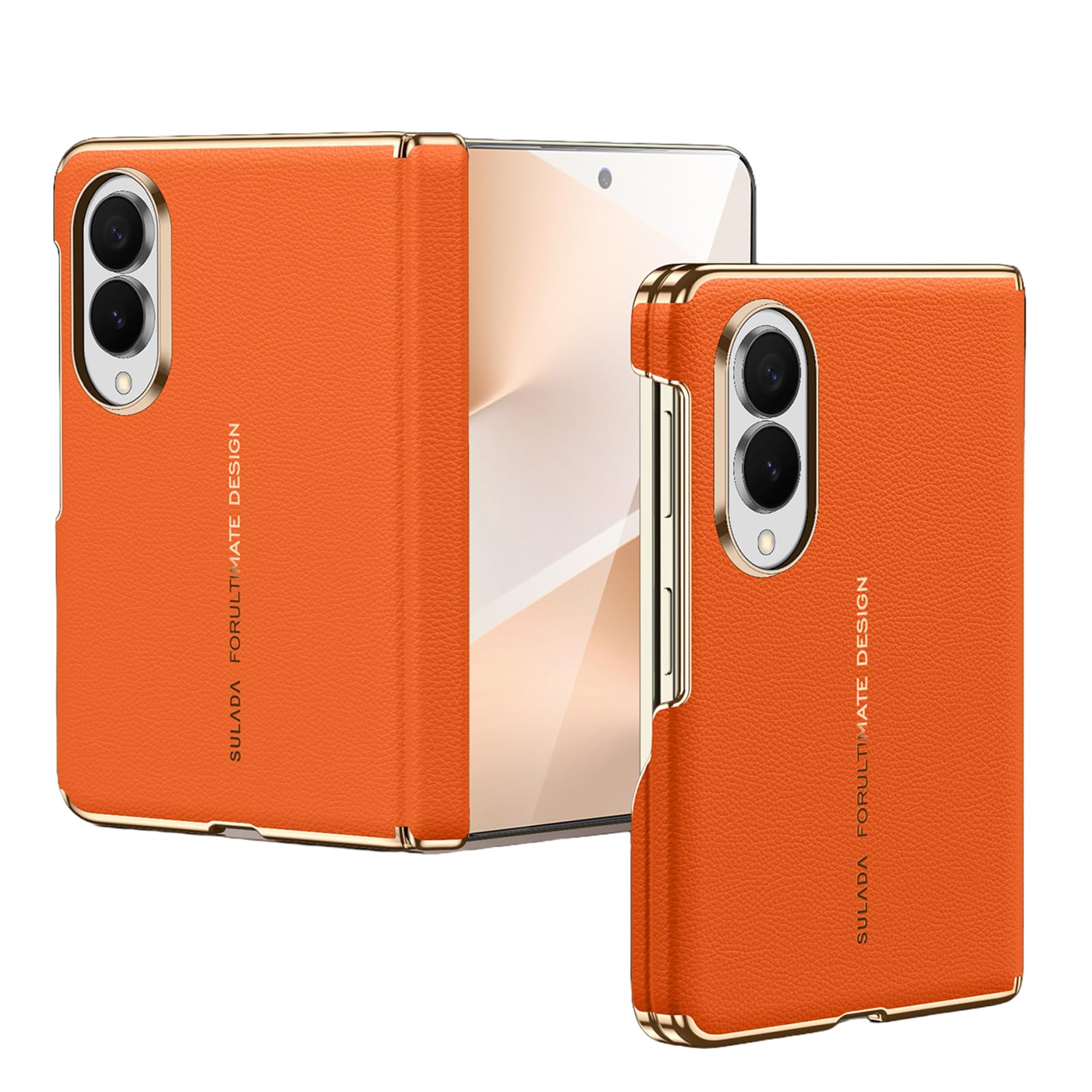Custodia Magnetica For Samsung Galaxy Z Fold 8, Con Copertura Protettiva For Obiettivo Con Cerniera Custodia In Vera Pelle Elettrolitica Di Lusso Da Lavoro(Orange)