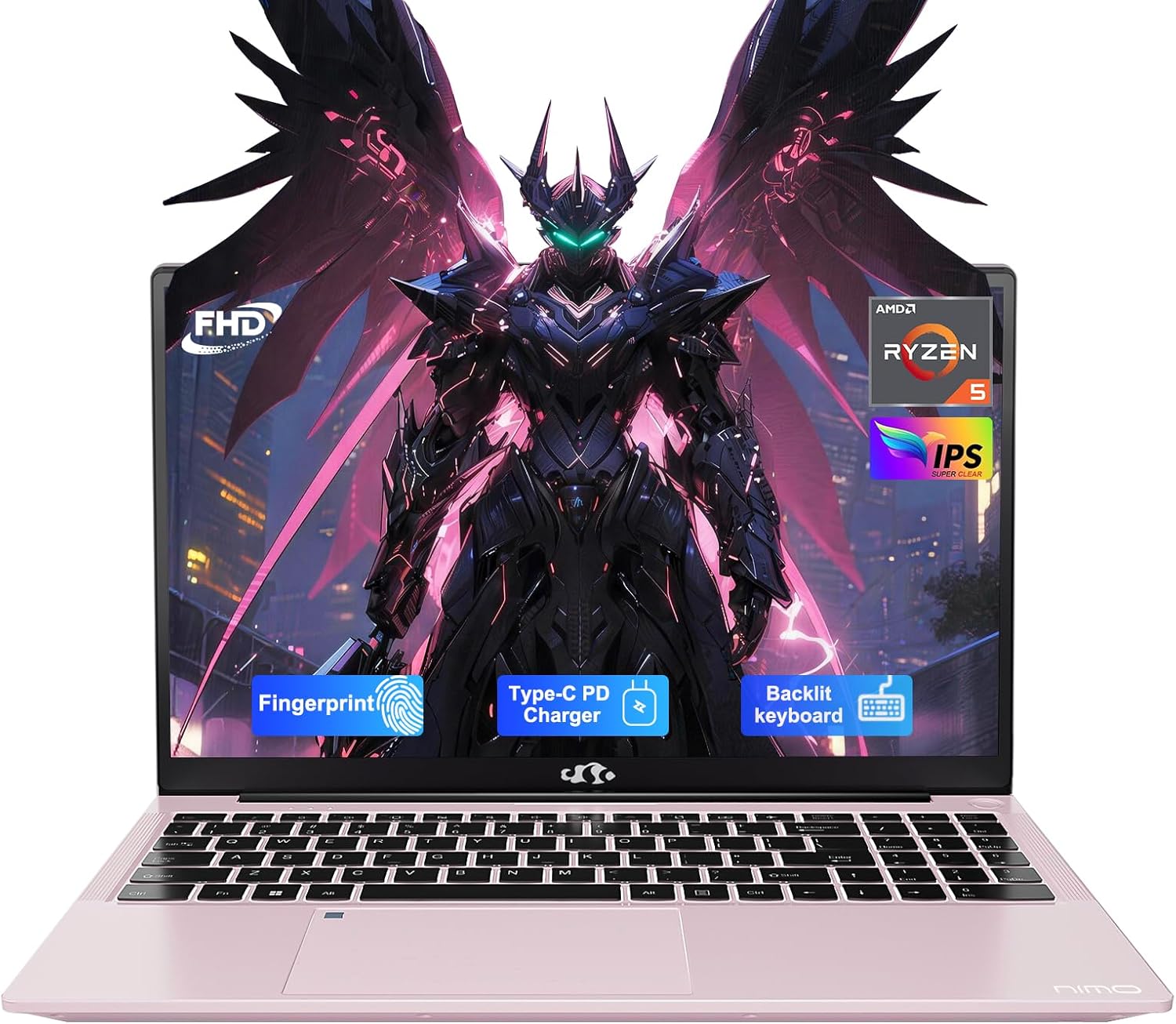 NIMO 15.6'' IPS FHD-Laptop, AMD Ryzen 5(Beat i5-1135G7, 4 Cores Up to 3.7GHz) 16GB RAM 256GB SSD Student Computer with 65W Type-C, Backlit KB, 180°Viewing Thin & Light Design for Home Office