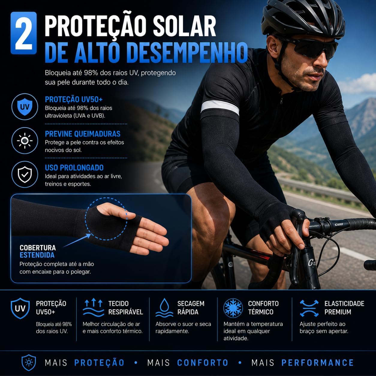 Par Manguitos UV50+ Proteção Solar Braço Unissex, Manga Respirável com Secagem Rápida, Conforto Térmico, Ciclismo, Corrida, Academia, Moto, Direção, Cobertura para Mãos com Abertura Polegar Par Manguitos UV50+ Proteção Solar Braço Unissex, Manga Respirável com Secagem Rápida, Conforto Térmico, Ciclismo, Corrida, Academia, Moto, Direção, Cobertura para Mãos com Abertura Polegar