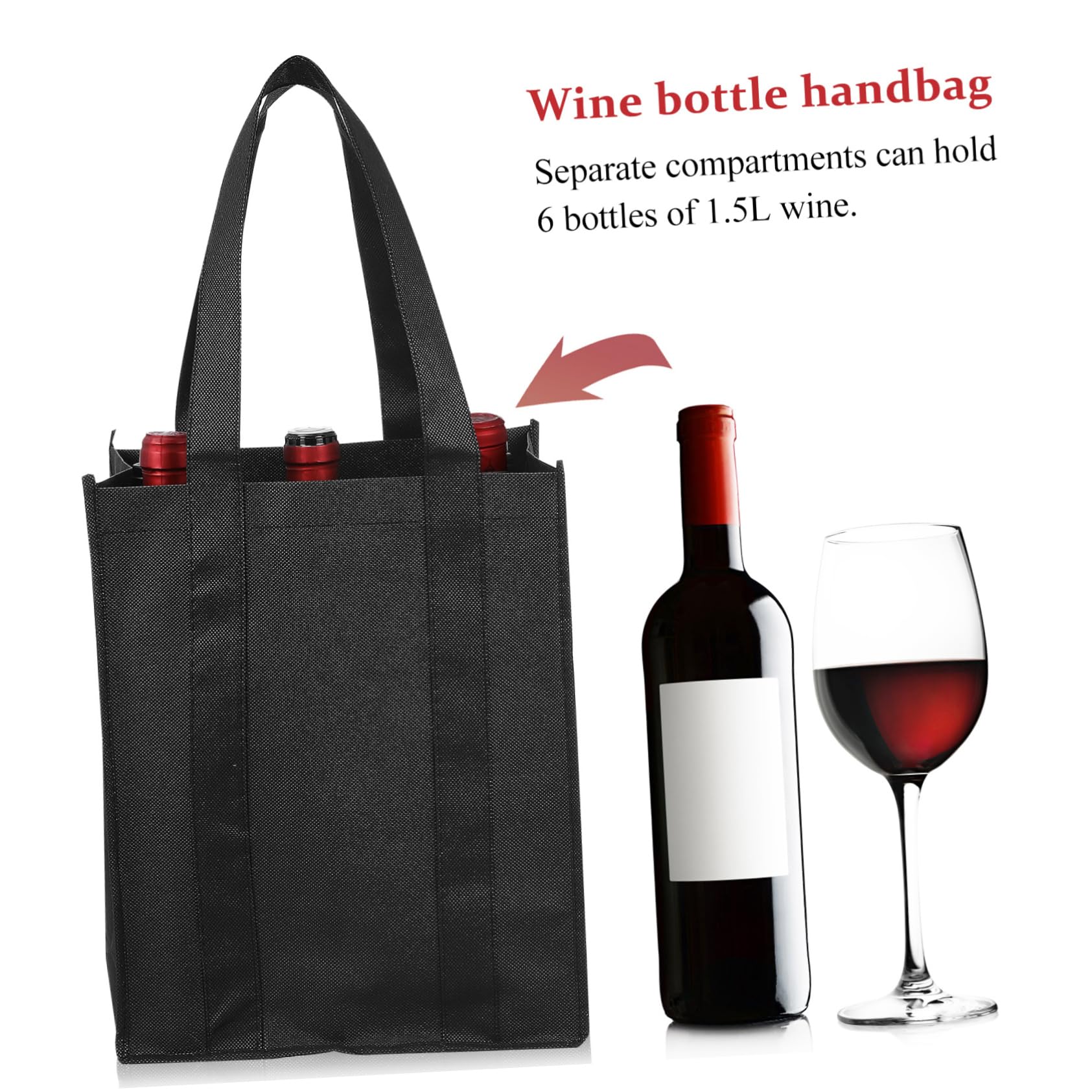 Hemobllo 6 Bolsas de Transporte de Vino No Tejidas con Compartimento Reutilizables, Bolsa para Transportar Botellas