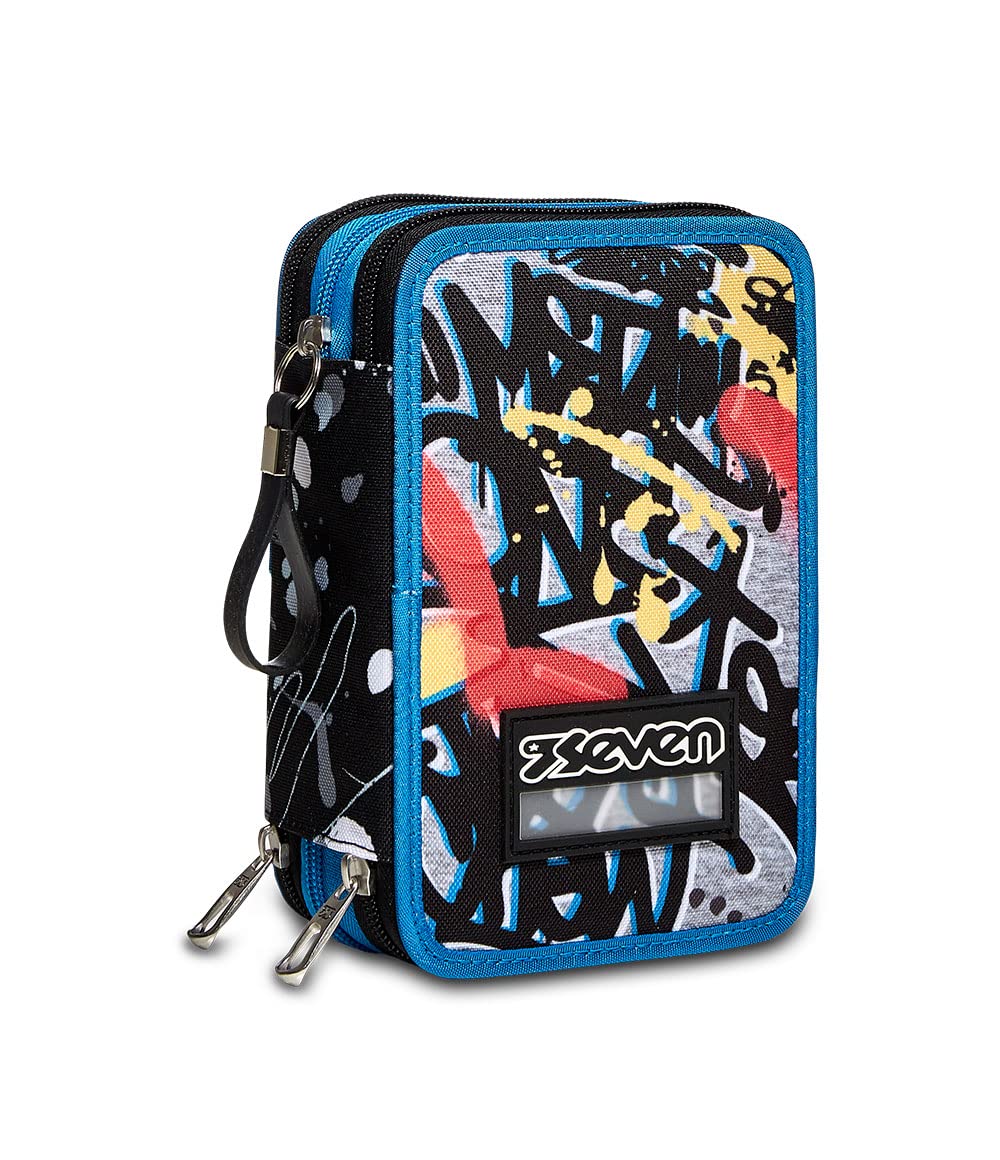 Seven Estuche - Estuche para bolígrafos, Caja para artículos de papelería, Estuche para bolígrafos, rotuladores y más, para niños y niñas adolescentes, 3 compartimentos, XXL BOY