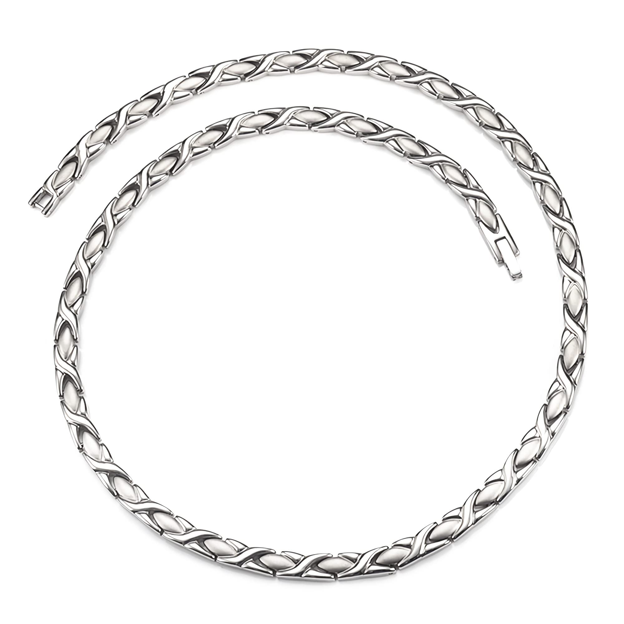 EnerCoppeX 99.99 Pure Titanium Multi-Element Necklace for Men and Women, Inlaid with 42 Magnetic Particles - 8 Metal Germanium - 8 Infrared Rays, 3500 Gauss Magnetic Necklace