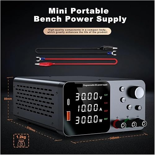 Miniatura 6 de Fuente de alimentación de 30V 10A CC Fuente de alimentación de banco de CC regulada de conmutación variable para carga rápida Pantalla LED de