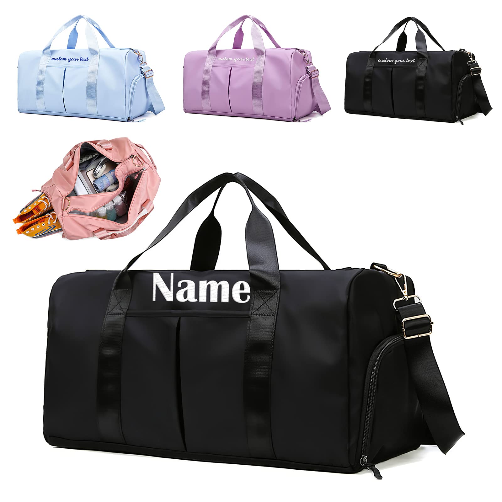 VPkiirai Personalized Custom Duffel Bag - Black - Multipurpose Travel Gym Sport Bag - Waterproof Canvas - 19.68 x 9.05 x 9.05 Inch