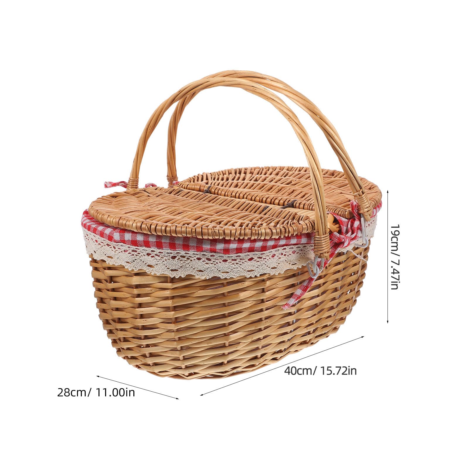 Cabilock Cesta de Picnic de Mimbre con Tapa y Doble Asa Cesta Tejida para Almacenamiento y Transporte para Frutas Verduras y Excursiones Campestres