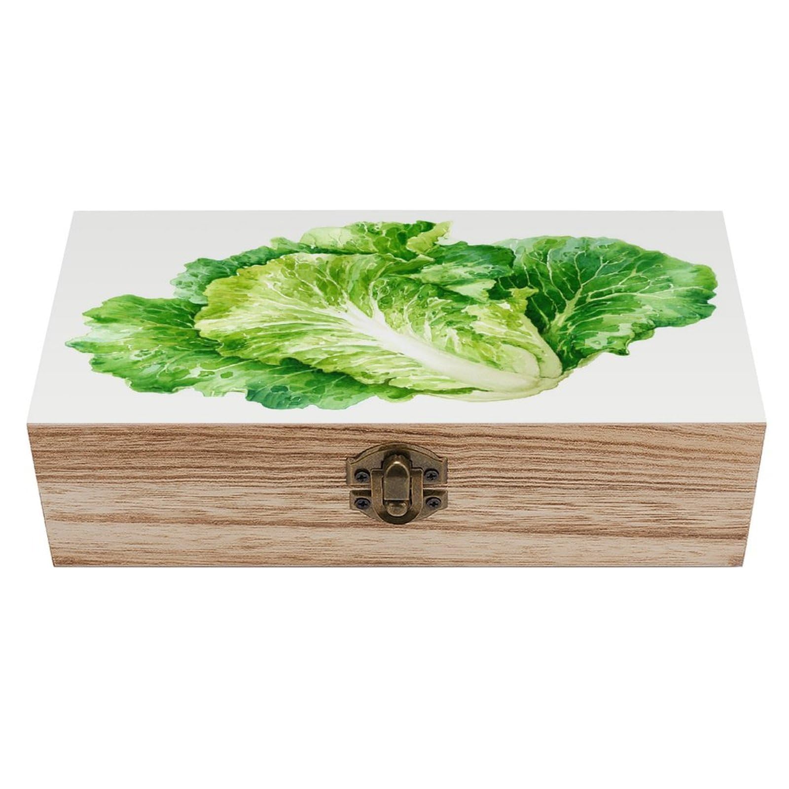 Ahdyr Watercolor White Lettuce Leaf Wooden Storage Box with Hinged Lid And Front Clasp Large Keepsake Box