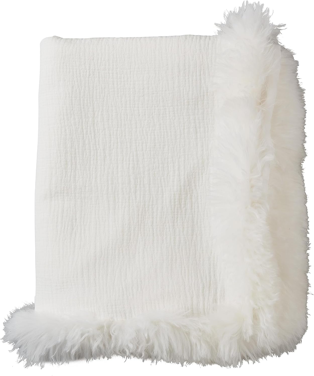 SARO LIFESTYLE Cozy Lamb Fur Edge Linen Throw Blanket
