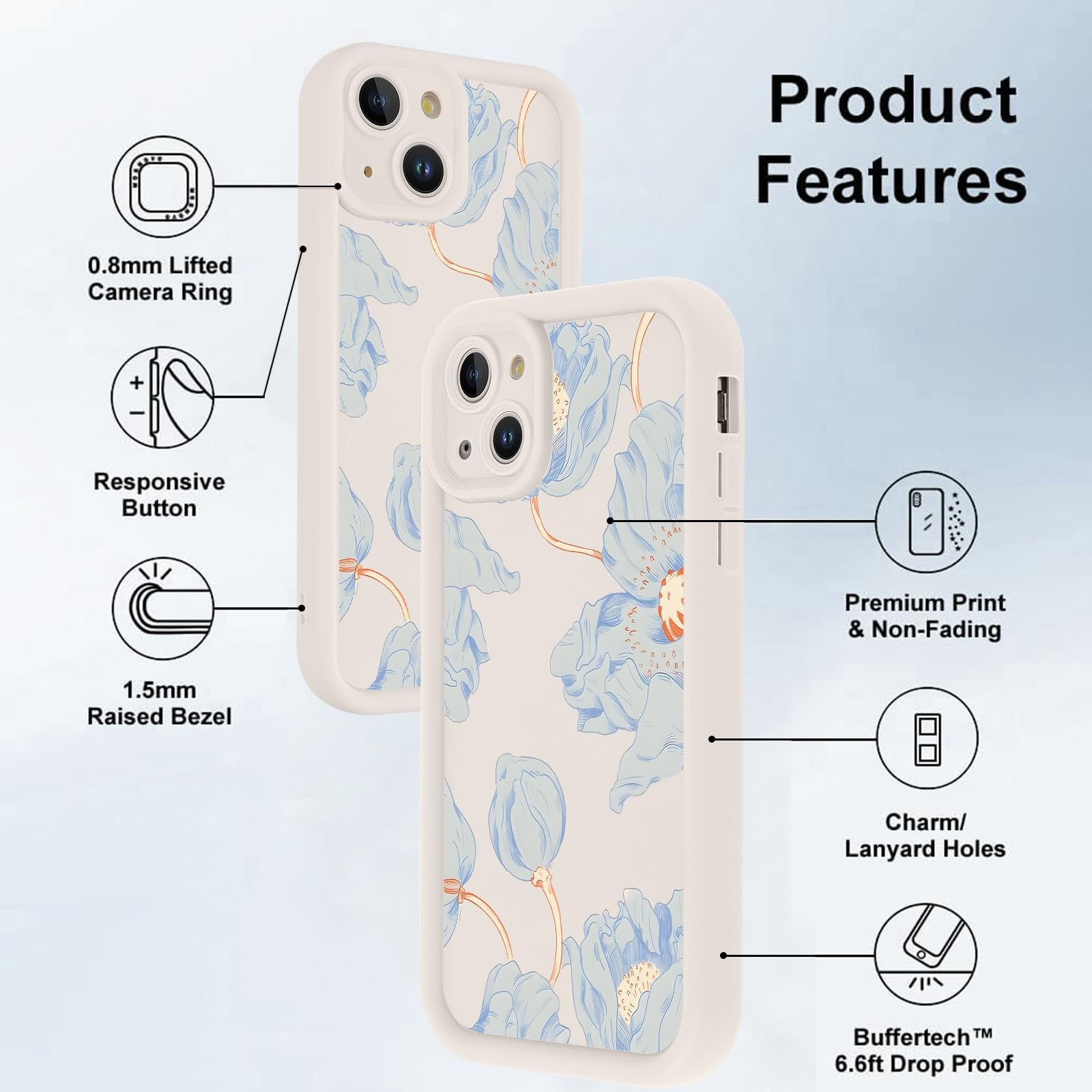 Kueqeay Cover Con Cordino Per IPhone 13 – Silicone TPU Con Motivo Fiore 3D, Antigraffio E Protezione Fotocamera (Nero)