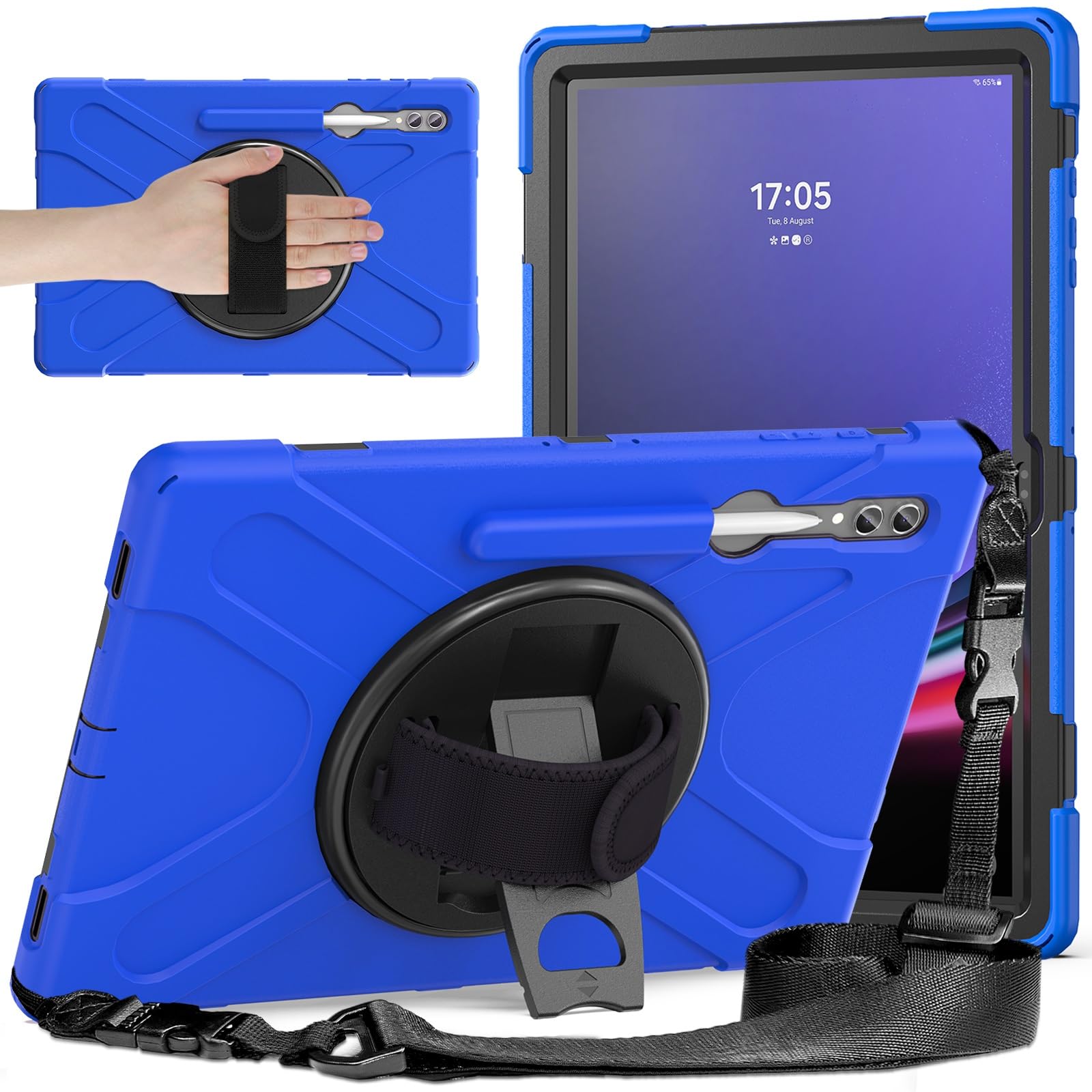 Kompatybilny z etui Samsung Galaxy Tab S9 Ultra 14,6 cala 2023, wytrzymałe, odporne na wstrząsy ochronne uchwytem długopis, pasek ramię dla dzieci(Blu)