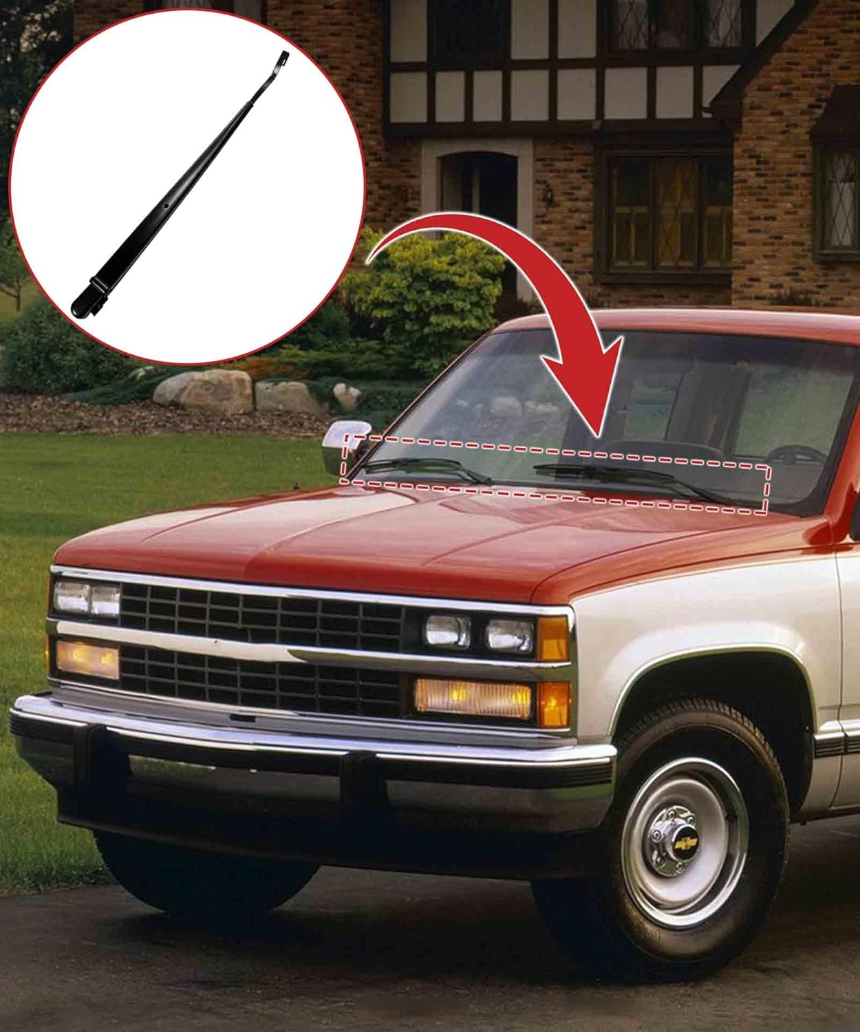1 Pair Front Windshield Wiper Arm Replacement Kit Compatible With Chevrolet C1500 1995-1998, C2500 1995-2000, C3500, K1500 Old Body Style Left and Right Wiper Arm Replace 42544,15043063,22154888