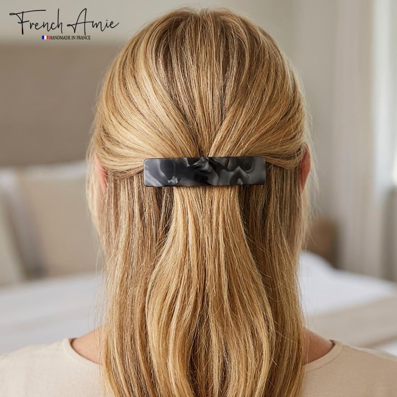 Long Rectangle Hair Clip Gray Magma Handmade Celluloid Automatic Style Amazon.com : French Amie Oblong Handmade 3.5 main image 2