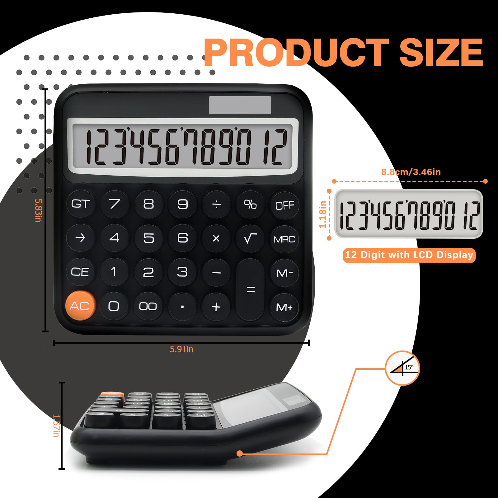 Calcolatrice nera, grande calcolatrice con grande display LCD