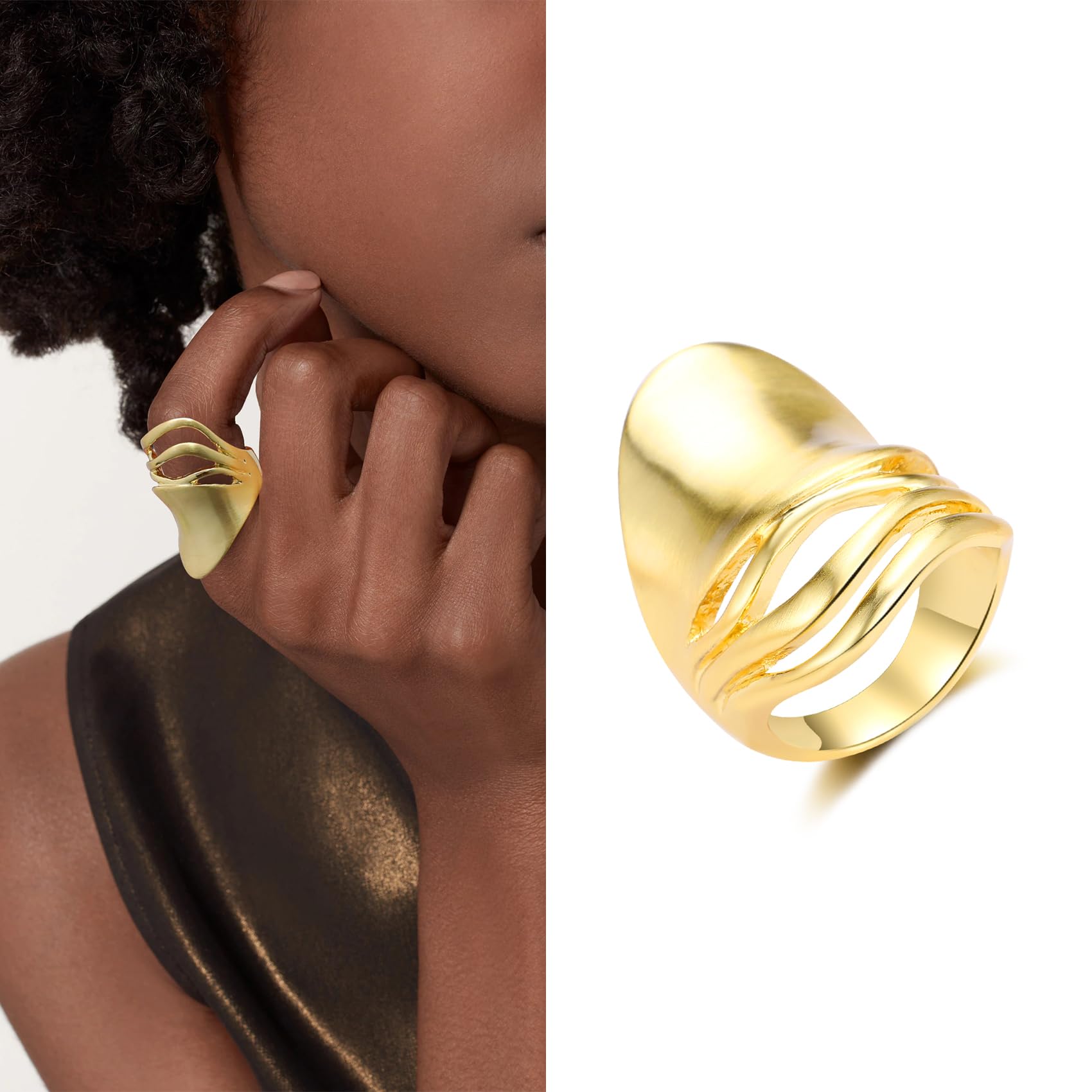 Gold- und Silberringe für Damen, klobige Siegel-Statement-Ringe, vergoldeter Bandring, breite quadratische Metallringe, Cocktail-Modeschmuck, Geschenke für Sie