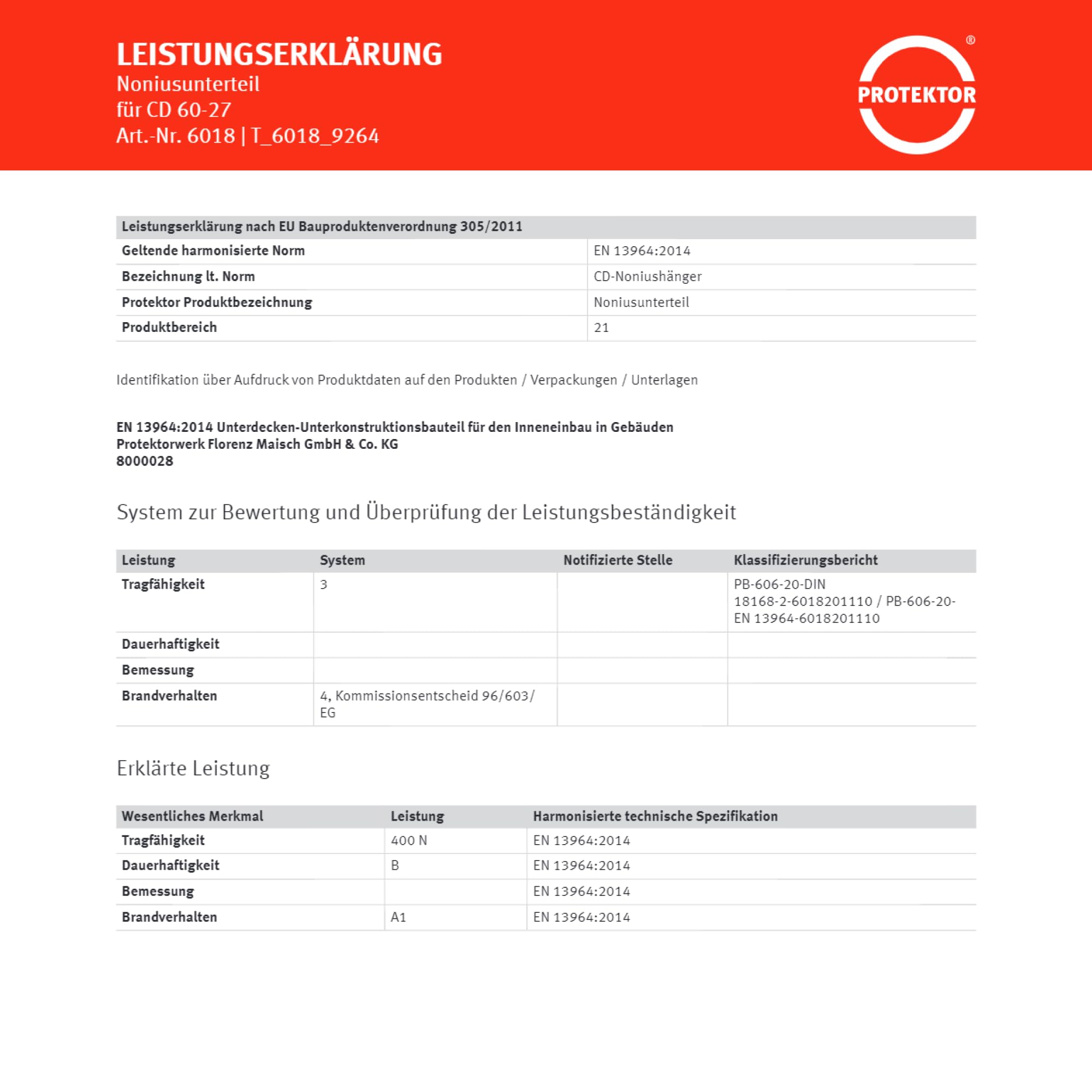 PROTEKTOR Noniusabhänger 6018-100x für CD 60-27 Deckenprofile Zuverlässige Verbindung