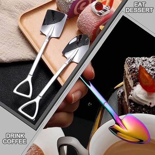 Miniatura 6 de Cuchara de acero inoxidable con forma de pala de 8 piezas con exquisita caja, cuchara para pastel de té, café, azúcar, cuchara de helado de postre,