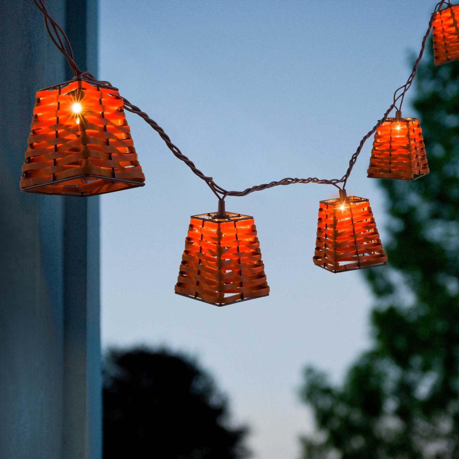 Zewnętrzne lampki strunowe, wodoodporne, łańcuch świetlny w stylu boho, na patio, do ogrodu, werandy, balkonu, pawilonu (PP Rattan)