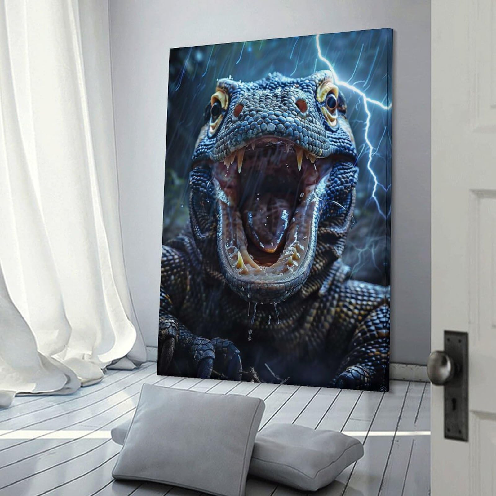 Junmoney Komodo Dragon Lightning Decorative Canvas Print, 20x30inch(50x75cm), for Hallway, Bedroom Or Modern Interiors, Gift Idea for Housewarming And Birthdays