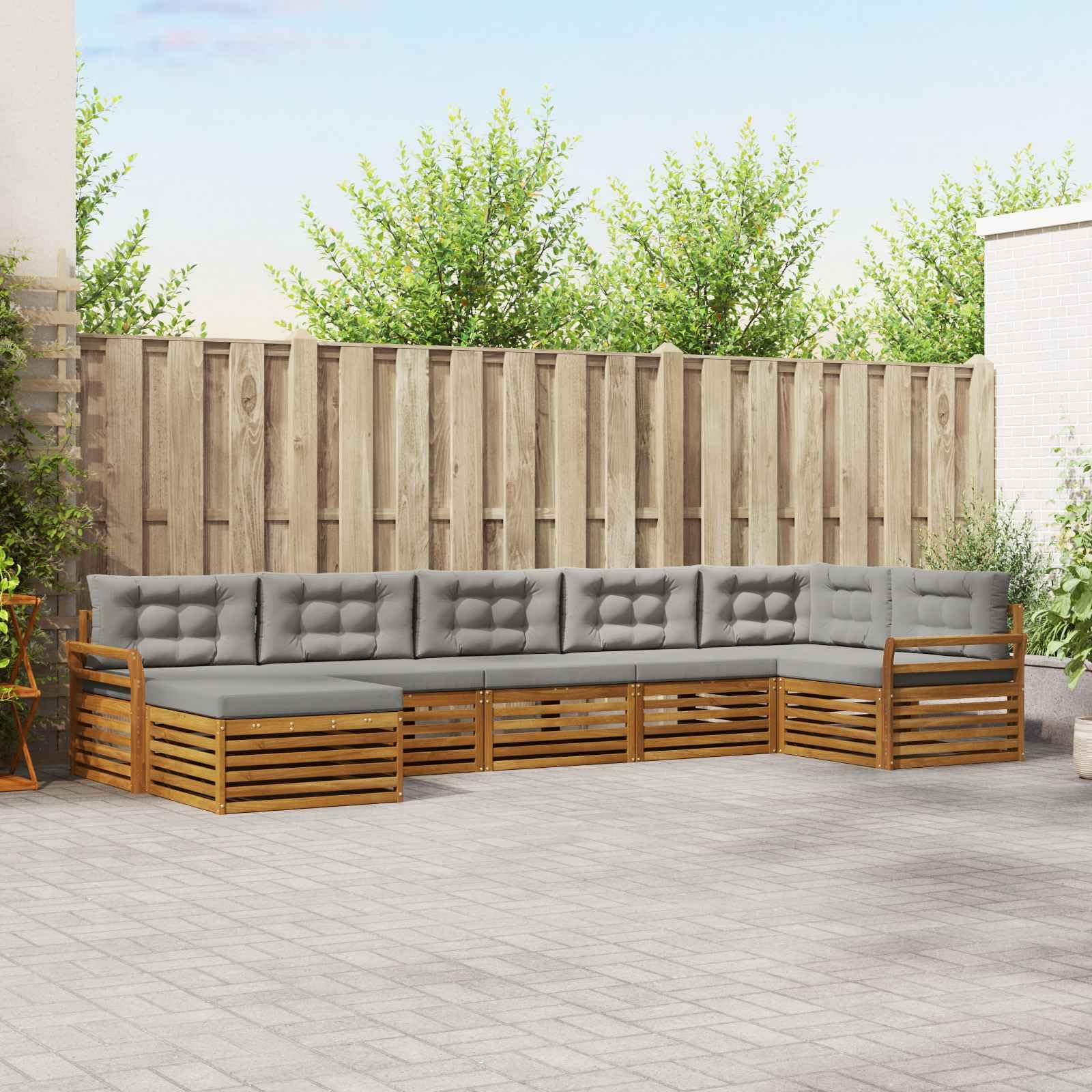 vidaXL Zestawy sof 7 pcs Naturalny i Jasny Szary Lite Drewno Akacji, Ogród, Wygodny zestaw wypoczynkowy, Siedzenie na zewnątrz, Patio, Nowoczesny taras, Meble wygodne