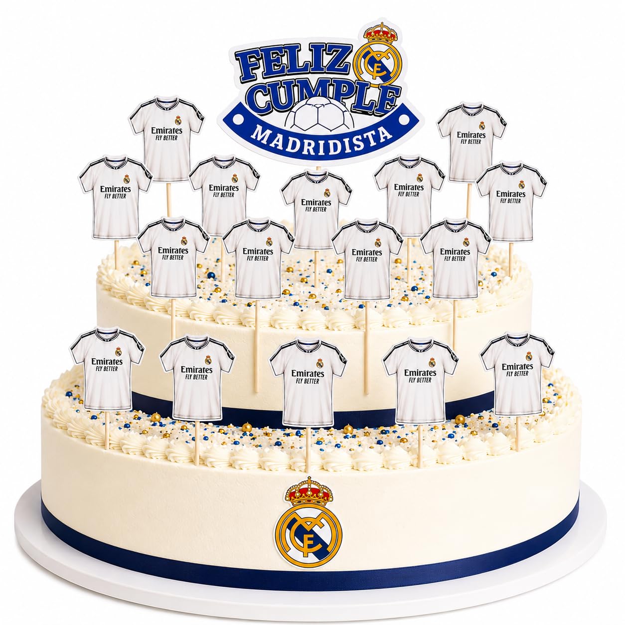 15 Real Madrid Cake Toppers for Cakes and Cupcakes, Real Madrid Birthday Decoration, Happy Birthday Topper, Football Cake Decoration, Children's Party (Happy Birthday Topper)