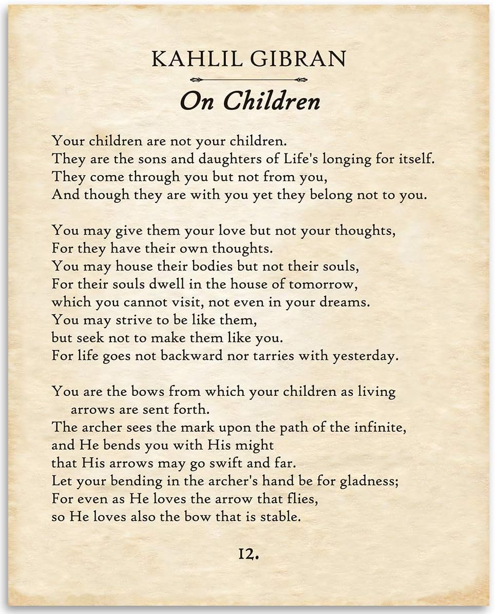 Lone Star Art Kahlil Gibran - On Children - 11x14 Unframed Typography Book Page Print - Great Gift for Philosophical, Spiritual, and Inspirational Poetry Buffs