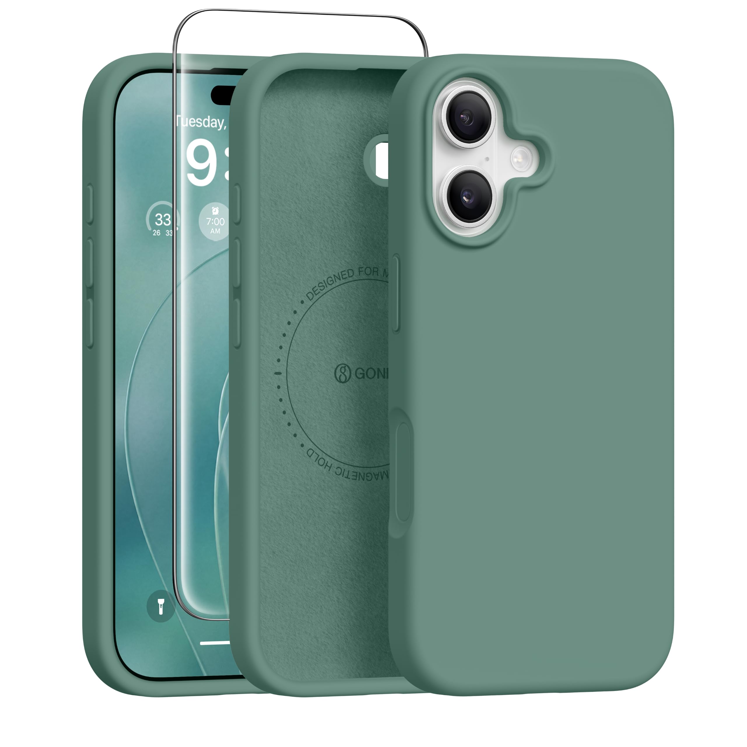 GONEZ Magnetic for iPhone 17 Case, Silicone Cover Midnight Green