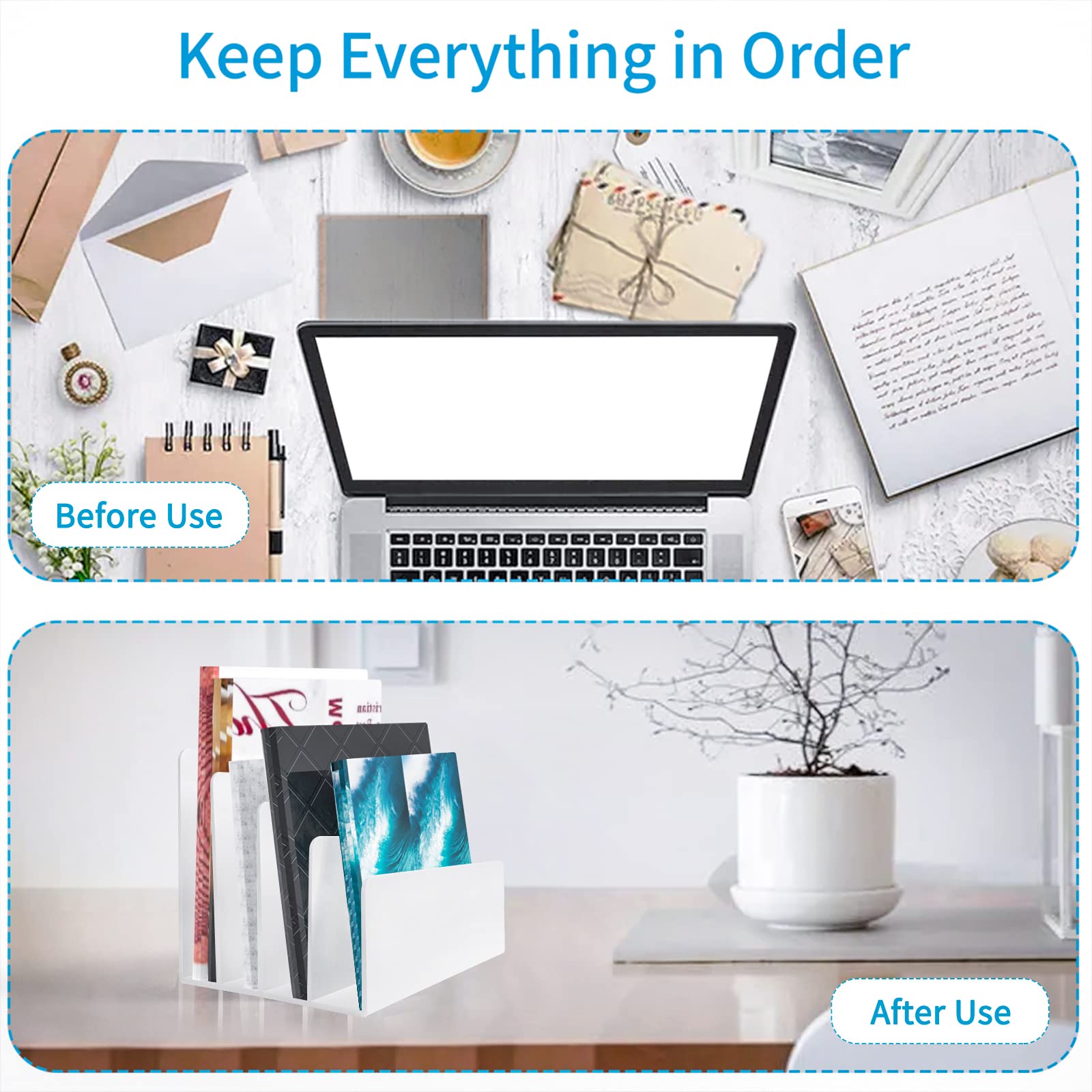 4 Sections Acrylic File Organizer For Desk, Carooyac White Acrylic File