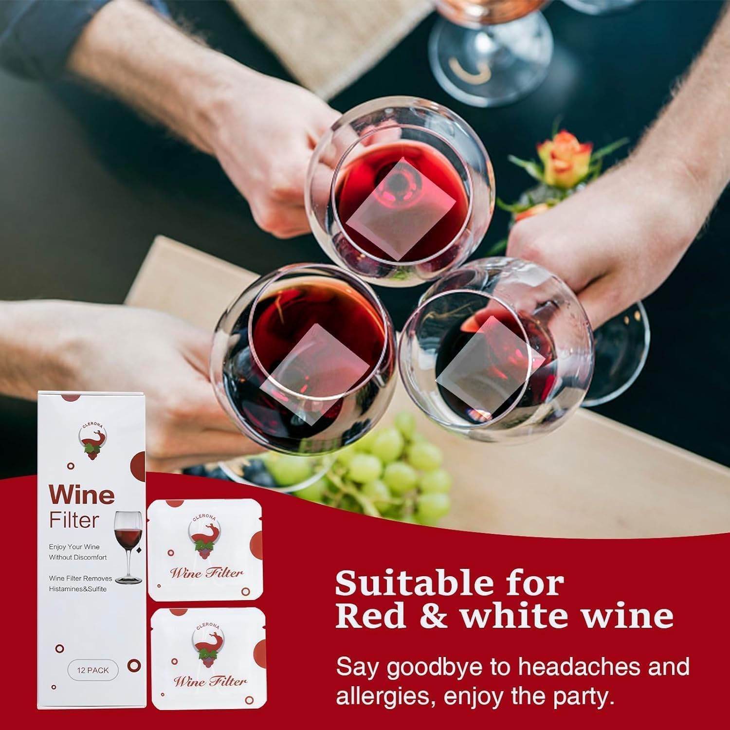 Lot de 24 filtres à vin - Purificateur de vin - Élimine les histamines et le sulfite, prévient les sensibilités du vin